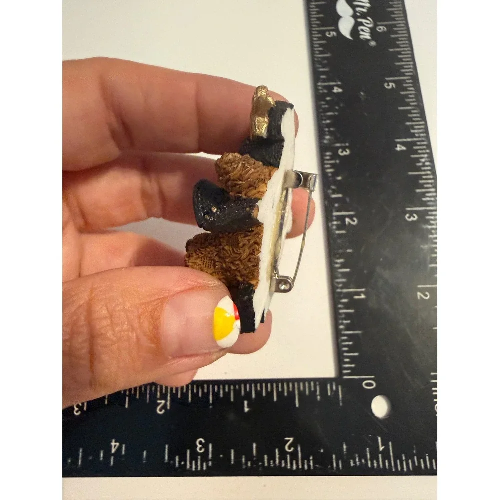 Teddy Bear Wizard Brooch Halloween Witch Hat Gold Star Resin Pin Brown Black